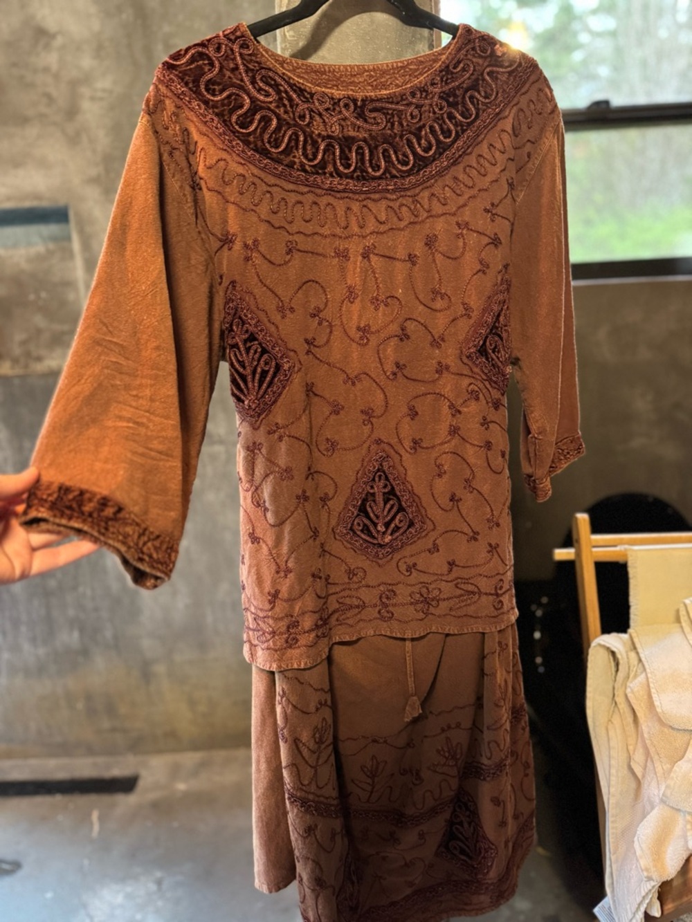 Embroidered Two-Piece Rust Brown Set - Picture 2 of 8